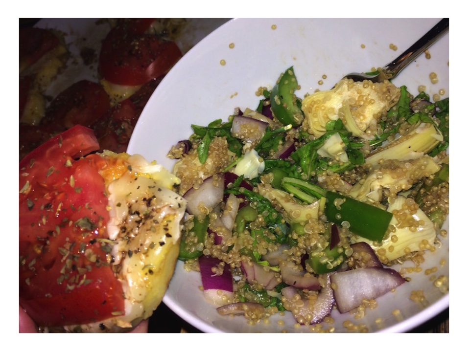 Quinoa Artichoke Arugula Salad and Polenta Pizza Rounds